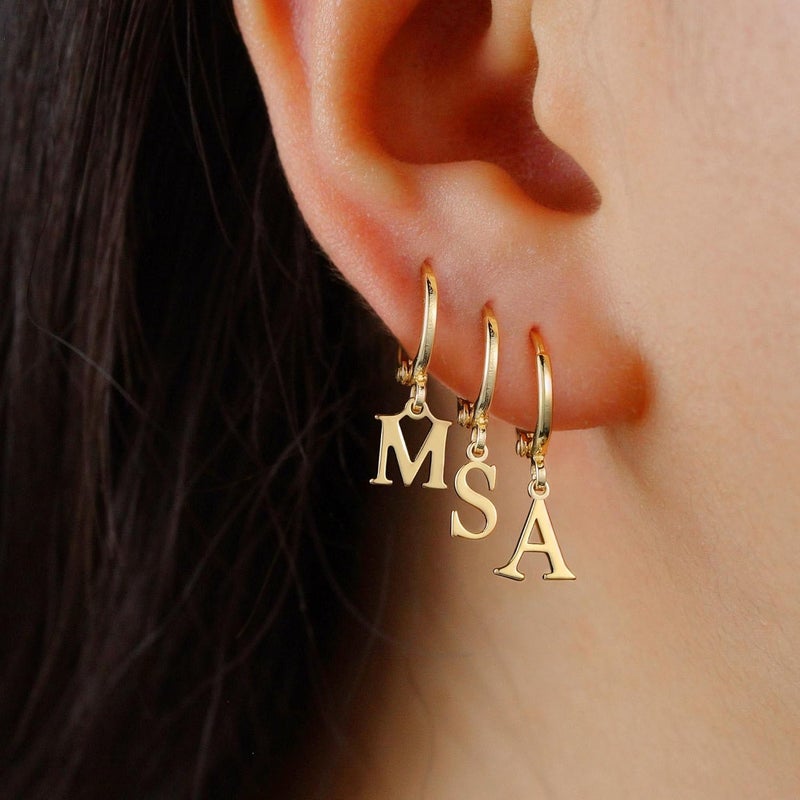 IEFWELL Earring for Teen Girls - Initial Hoop Earrings, Hypoallergenic Small 14K Gold Plated Huggie Hoop Earring, Dangle Earrings for Women Girls Jewelry Gifts for Women Mom - Image 4